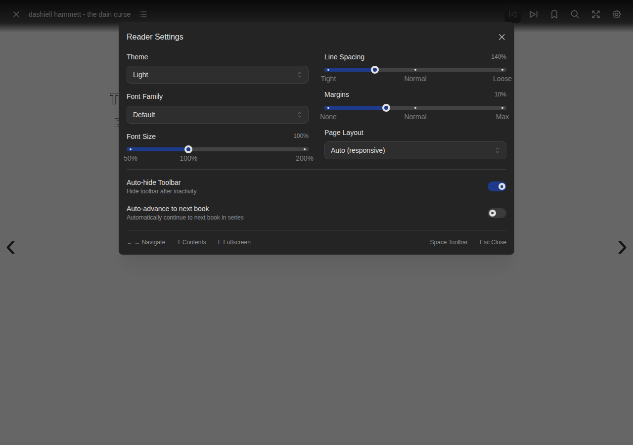 EPUB Reader Settings